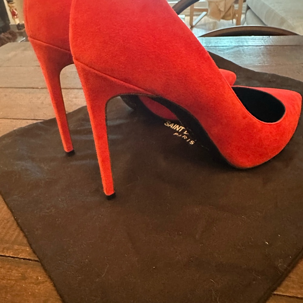 Saint Laurent Red Suede Heels - Picture 8 of 10